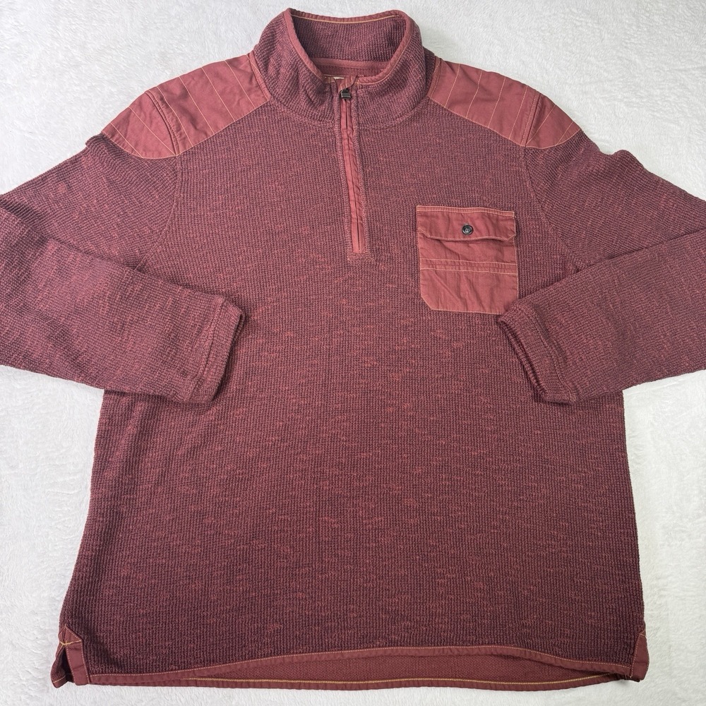 Carbon 2 Cobalt Sweater Mens Large 1/4 Zip Pocket Burgundy Pullover Chore Waffle
